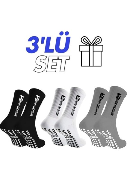 3'lü Siyah Beyaz Gri Kaydırmaz Silikon Taban Nefes Alan Premium Futbol Fitness Koşu Sporcu Çorap