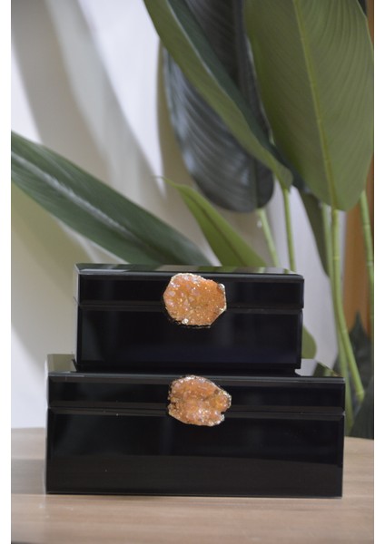 Dekoratif 2 Li Cam Kutu Doğal Taş Siyah 12*19CM---16*24CM fiyatları