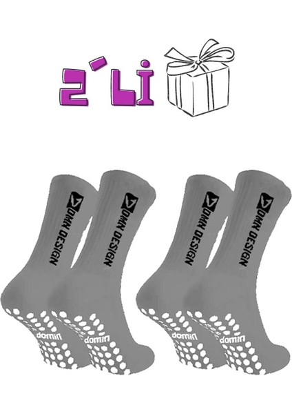 2' Li Gri Kaydırmaz Silikonlu Taban Nefes Alan Premium Futbol Fitness Koşu Sporcu Çorap