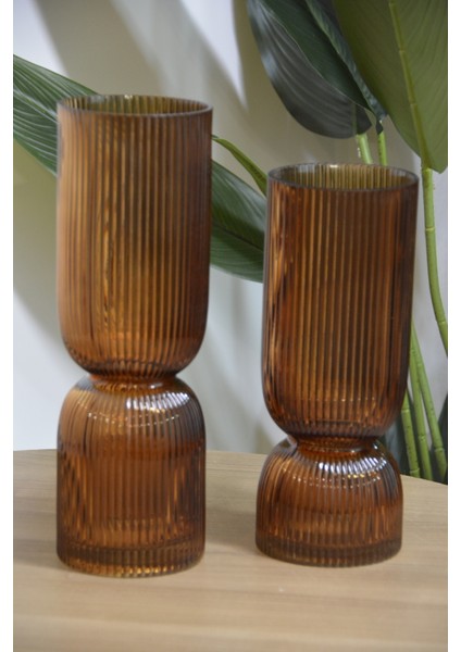 2 Li Dekoratif Cam Vazo 27CM- 31CM Amber fiyatları