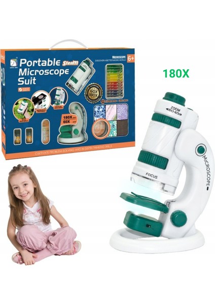 180X LED Işıklı Mikroskop Seti 21 Parça Taşınabilir Eğitici Çocuk Deney Kiti