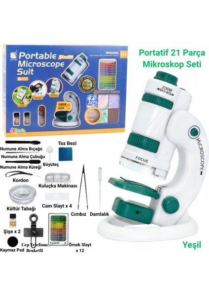 180X LED Işıklı Mikroskop Seti 21 Parça Taşınabilir Eğitici Çocuk Deney Kiti fiyatları