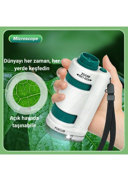 180X LED Işıklı Mikroskop Seti 21 Parça Taşınabilir Eğitici Çocuk Deney Kiti fırsatları