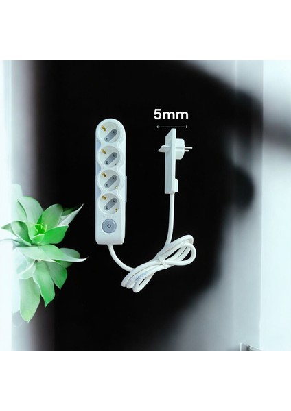 4’lü Uzatma Kablosu 3m-Ince Fiş, Dar Alan Uyumlu