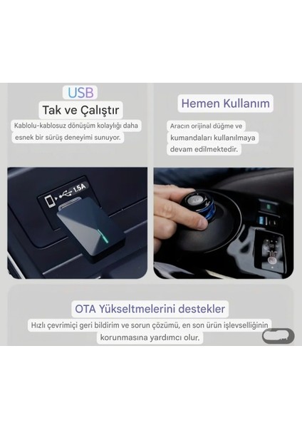 Xuda Carplay Android+Apple İphone ios Uyumlu Bluetooth+Wifi Otomatik Tak ve Çalıştır Orijinal Carplay Minik Yeni Nesil Son Teknoloji indirimleri
