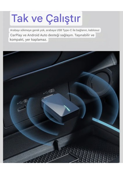 Xuda Carplay Android+Apple İphone ios Uyumlu Bluetooth+Wifi Otomatik Tak ve Çalıştır Orijinal Carplay Minik Yeni Nesil Son Teknoloji