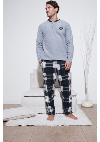 Regular Fit Bisiklet Yaka Kışlık Yumuşak Dokulu Polar Pijama Takımı Erkek Pijama Takımı 6096100