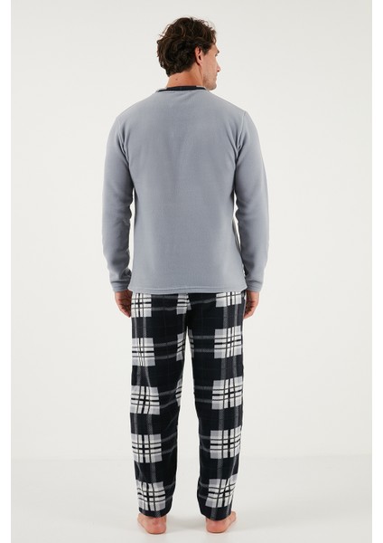 Regular Fit Bisiklet Yaka Kışlık Yumuşak Dokulu Polar Pijama Takımı Erkek Pijama Takımı 6096100