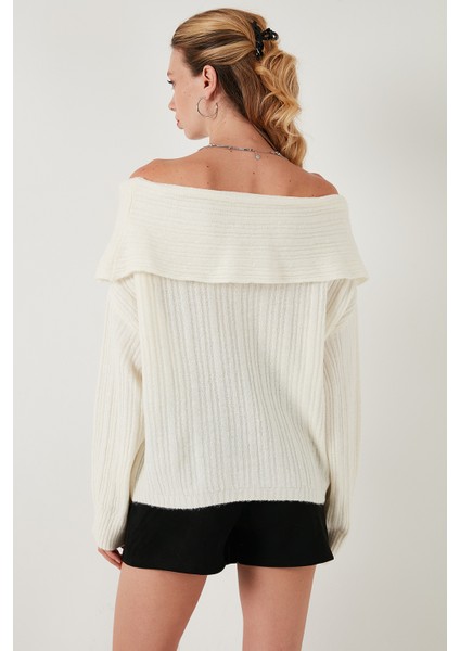 Oversize Fit Madonna Yaka Triko Kazak Bayan KAZAK 4615216