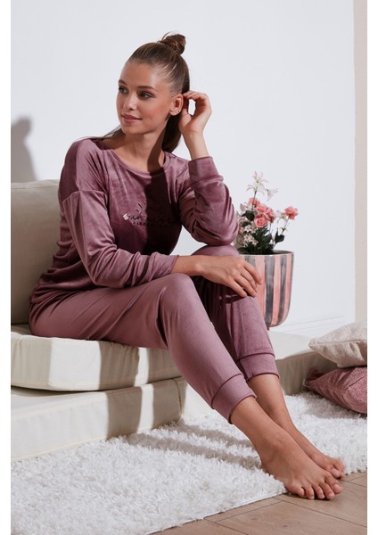 Standart Fit Bisiklet Yaka Pijama Takımı Bayan Pijama Takımı 6094201