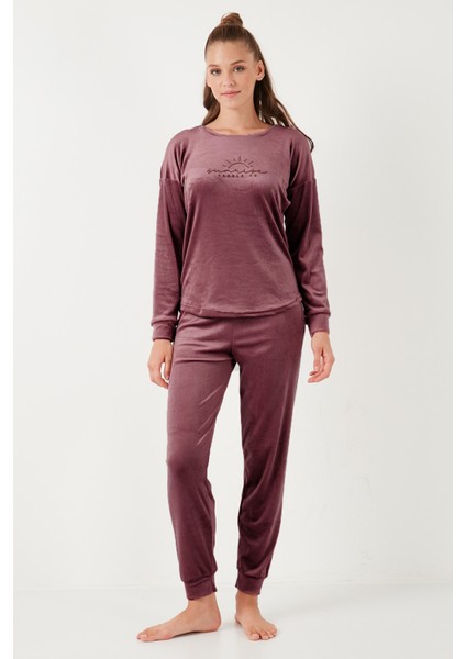 Standart Fit Bisiklet Yaka Pijama Takımı Bayan Pijama Takımı 6094201 modelleri