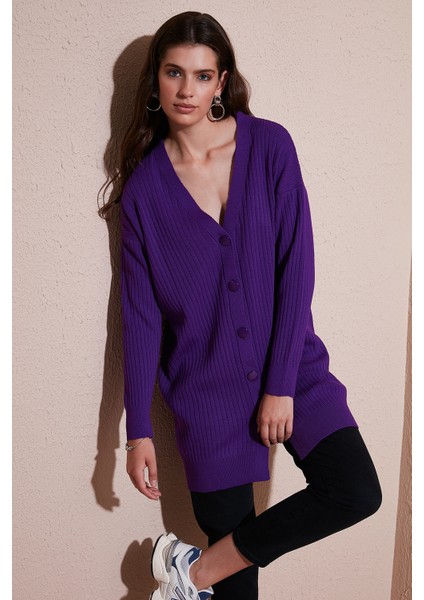 V Yaka Düğmeli Uzun Triko Hırka Bayan Hırka 4616040Y fiyatları