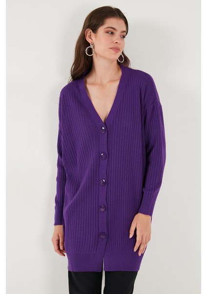 V Yaka Düğmeli Uzun Triko Hırka Bayan Hırka 4616040Y fırsatları