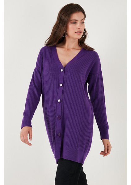 V Yaka Düğmeli Uzun Triko Hırka Bayan Hırka 4616040Y indirimleri