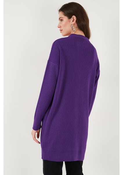 V Yaka Düğmeli Uzun Triko Hırka Bayan Hırka 4616040Y