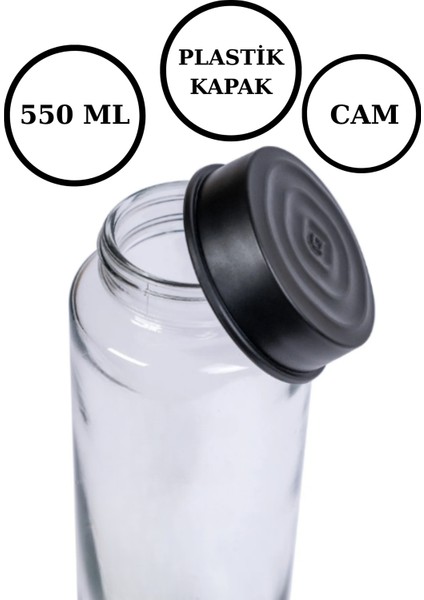 750 ml Cam Su Şişesi – Sızdırmaz Plastik Kapaklı Matara