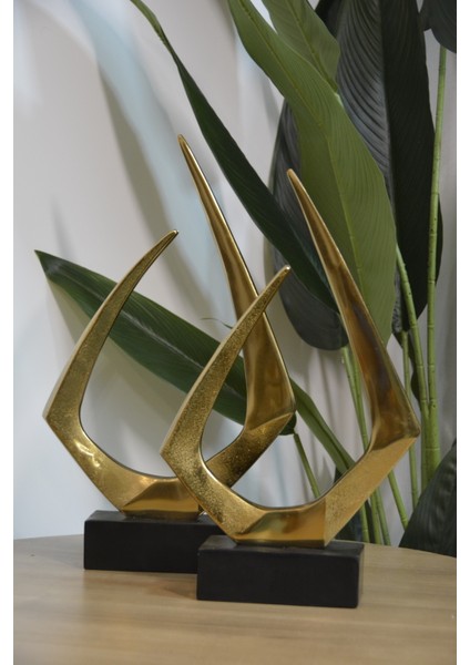 2'li Döküm Üçgen Formlu Dekoratif Obje Ithal Gold 45CM - 41CM fiyatları