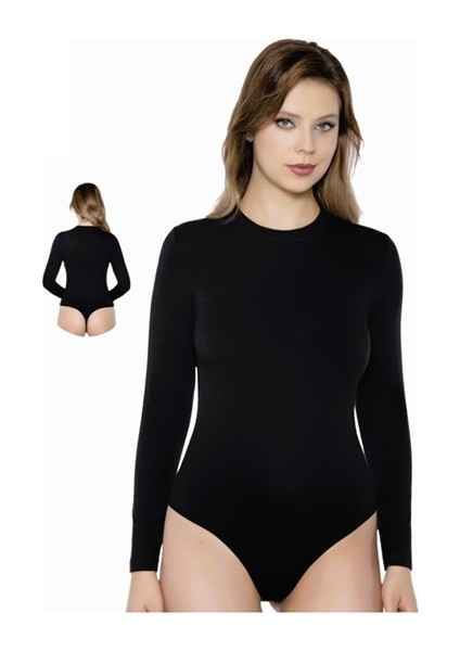 Kadın Bisiklet Yaka % 47 Modal % 47 Cotton % 6 Elastane Arkası Tanga Kancalı Body