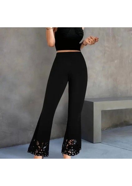 Kadın Yüksek Bel Paçaya Doğru Genişleyen Lazer Çiçek Kesim Detaylı Ithal Krep Pantolon fiyatları