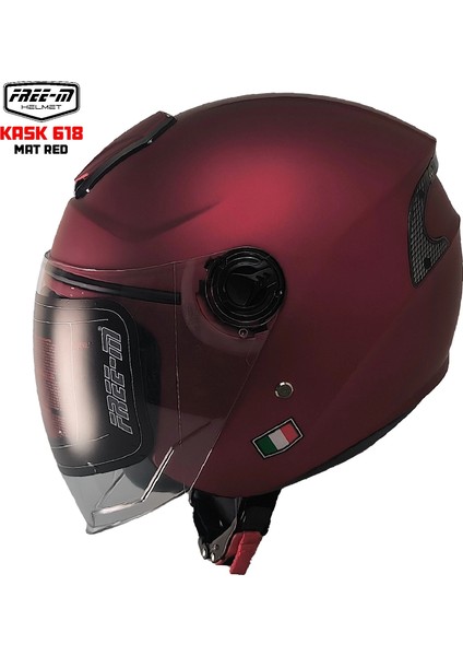 Free-M 618 Yarım Kask Mat Kırmızı(Güneş Vizörlü)