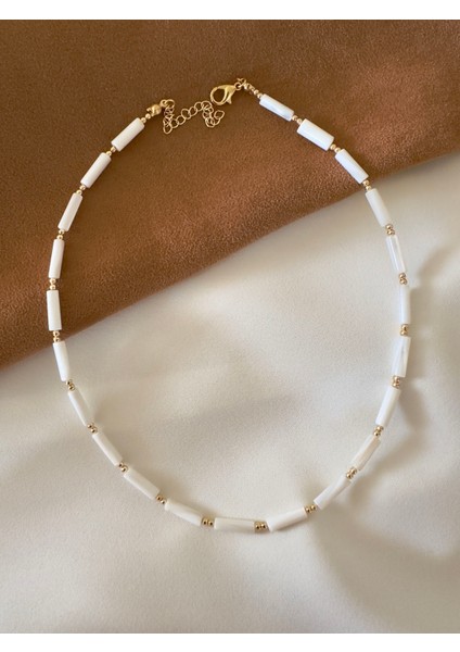 Beyaz Silindir Sedef Kolye