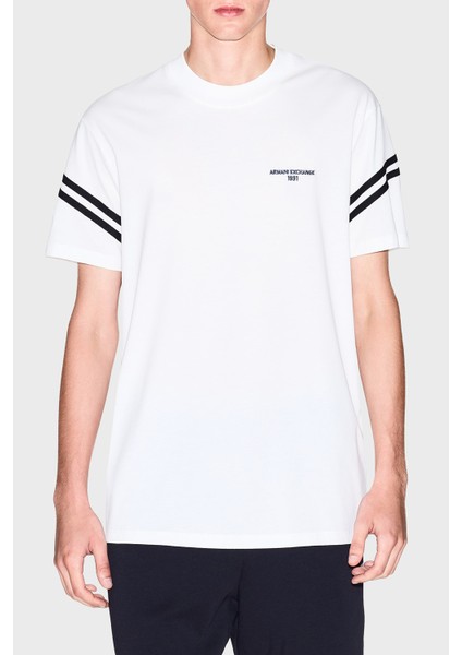 Logolu Pamuklu Şerit Detaylı Regular Fit Bisiklet Yaka T Shirt Erkek T Shirt XM001081 AF12308 U0009