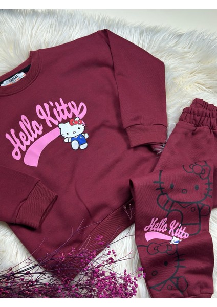 Matu Kids Bordo Kız Çocuk Hello Kitty Baskılı Eşofman Takım 3/10 Yaş
