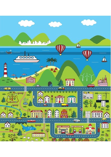 Butikhafsa Çocuk Halısı Oyun Matı Yol Trafik Desenli Eğitici Kaymaz Taban Yıkanabilir Halı fiyatları