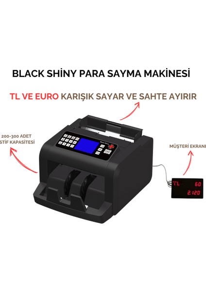 Black Shiny Para Sayma Makinası (Tl,euro Sahte Ayırır)