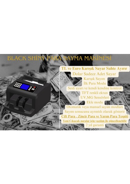 Black Shiny Para Sayma Makinası (Tl,euro Sahte Ayırır) fiyatları