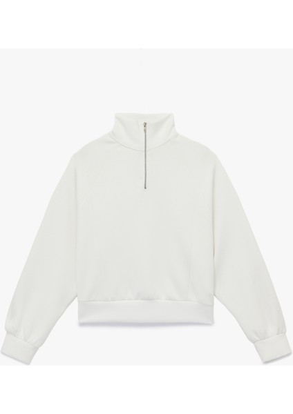 Rahat Kalıp Modal Kumaş Uzun Kollu Dik Yaka Yarım Fermuarlı Sweatshirt