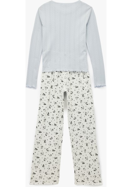 Pamuklu Uzun Kollu Bisiklet Yaka Penguen Baskılı Pijama Takımı modelleri
