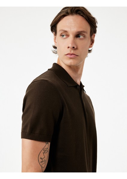 Regular Fit Düğmeli Polo Yaka Pamuklu Kısa Kollu Triko Tişört