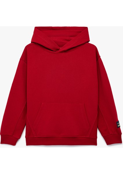 Pamuklu Kanguru Cepli Uzun Kollu Kapüşonlu Şardonlu Oversize Sweatshirt