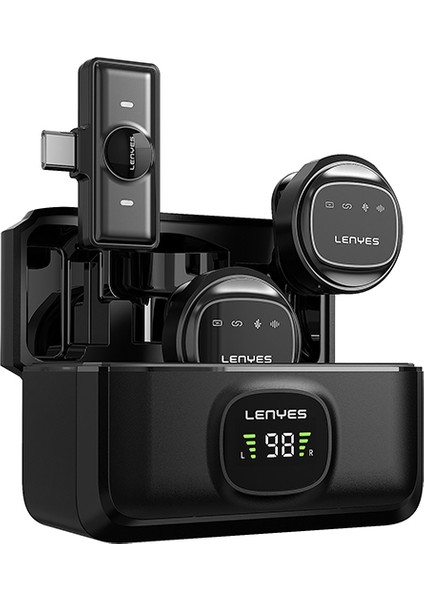 LM204-TC Akıllı Gürültü Engelleyici Type-C Bağlantılı Kablosuz Yaka Mikrofonu Siyah