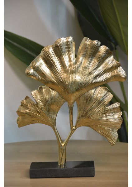 Dekoratif Ginko Yaprak Orta Boy Obje 33 cm Gold