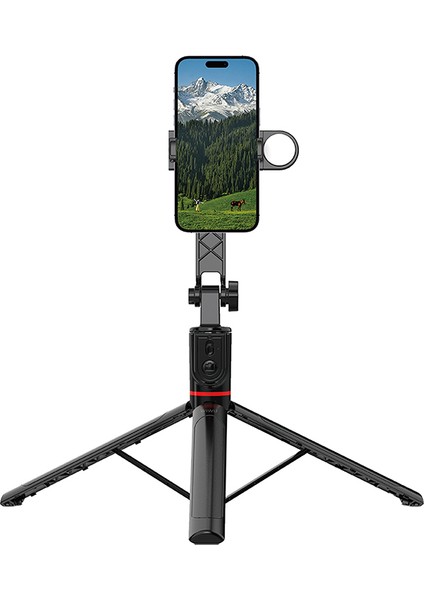 WI-SE015 Canlı Yayın Dolgu Işıklı Teleskopik Tripod ve Selfie Çubuğu Siyah indirimleri