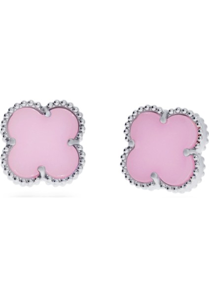 Kadın Pembe Yonca Model Büyük Çelik Küpe