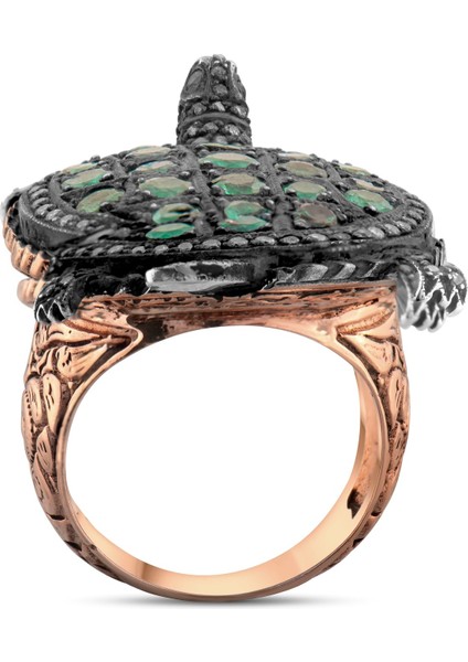 2.55 Karat Pırlanta Zümrüt Yüzük, Kaplumbağa Figürlü, Gerçek Pırlanta, Sertifikalı Mücevher