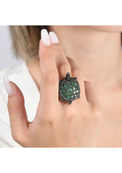 2.55 Karat Pırlanta Zümrüt Yüzük, Kaplumbağa Figürlü, Gerçek Pırlanta, Sertifikalı Mücevher fiyatları