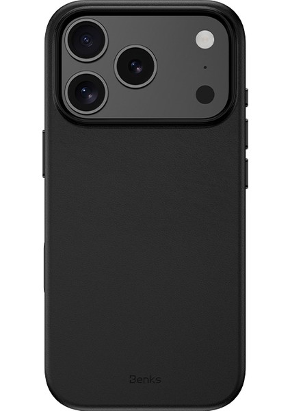 iPhone 17 Pro Max Uyumlu Kılıf M-Safe Şarj Özellikli Benks Vitapro Serisi Pu Deri Kapak Siyah