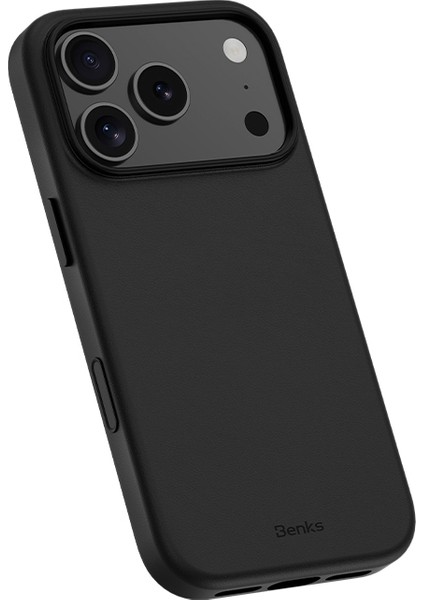 iPhone 17 Pro Max Uyumlu Kılıf M-Safe Şarj Özellikli Benks Vitapro Serisi Pu Deri Kapak Siyah modelleri