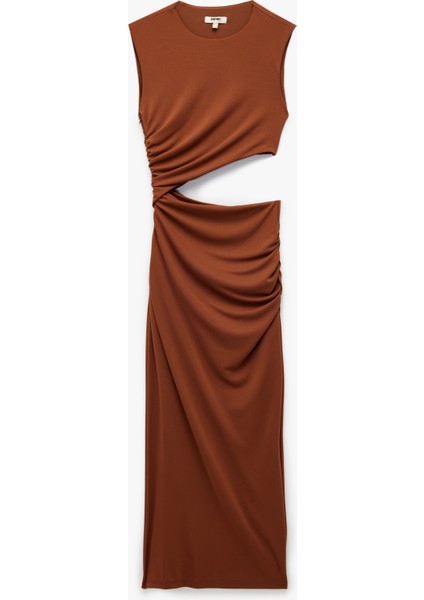 Kolsuz Drapeli Pencere Detaylı Bisiklet Yaka Uzun Bodycon Elbise modelleri