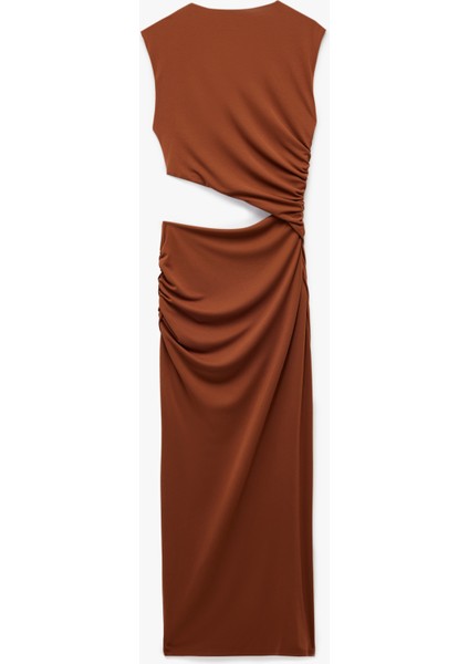 Kolsuz Drapeli Pencere Detaylı Bisiklet Yaka Uzun Bodycon Elbise fırsatları