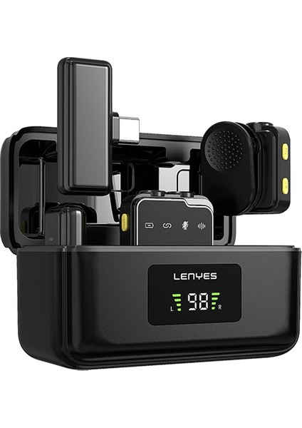 LM205 2in1 Yapay Zeka Gürültü Engelleyici Type-C ve Lightning Bağlantılı Yaka Mikrofonu Siyah