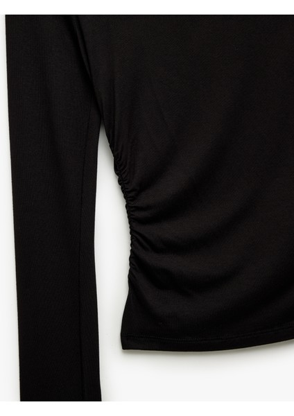 Slim Fit Omzu Açık Uzun Kollu Viskon Drapeli Tişört modelleri