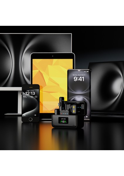 LM205 2in1 Yapay Zeka Gürültü Engelleyici Type-C ve Lightning Bağlantılı Yaka Mikrofonu Siyah