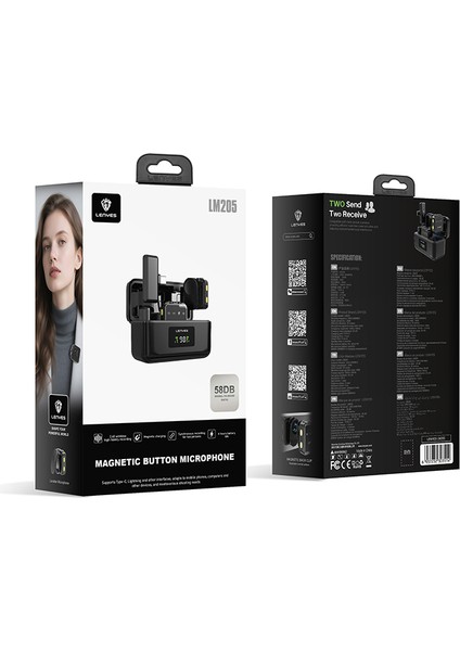 LM205 2in1 Yapay Zeka Gürültü Engelleyici Type-C ve Lightning Bağlantılı Yaka Mikrofonu Siyah