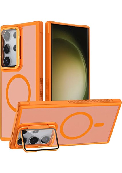 Samsung Galaxy S24 Ultra Uyumlu Standlı Kamera Kısmı Cam Korumalı Arkası Mat Renkli Magsafe Kılıf modelleri