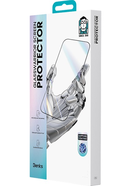 iPhone 17 Pro Uyumlu Benks Glass Warrior Safir Coating 0.3mm Ekran Koruyucu Uygulama Aparatı Şeffaf indirimleri